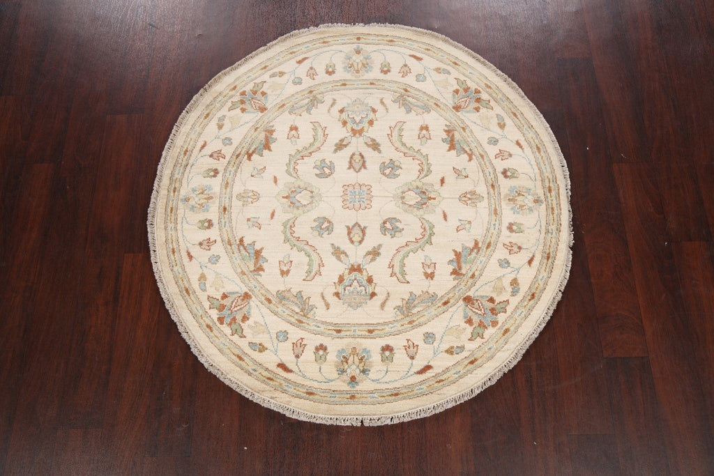 Vegetable Dye Peshawar Chobi Oriental Area Rug 4x4 Round