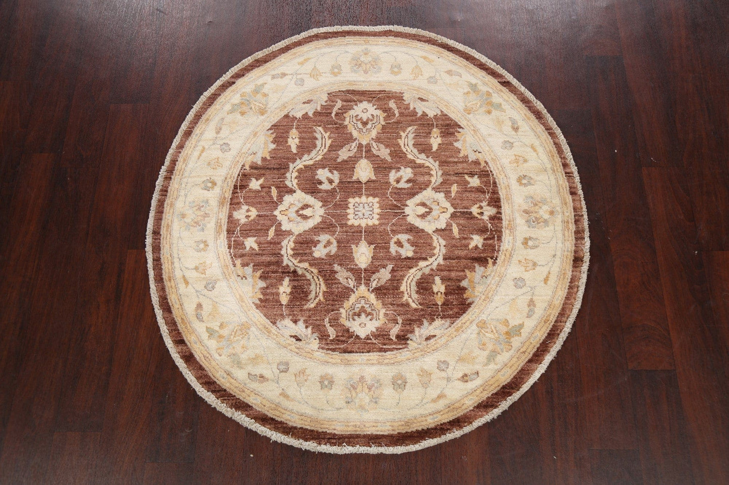 Round Vegetable Dye Peshawar Chobi Oriental Area Rug 4x4