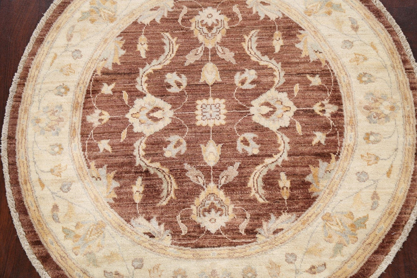 Round Vegetable Dye Peshawar Chobi Oriental Area Rug 4x4