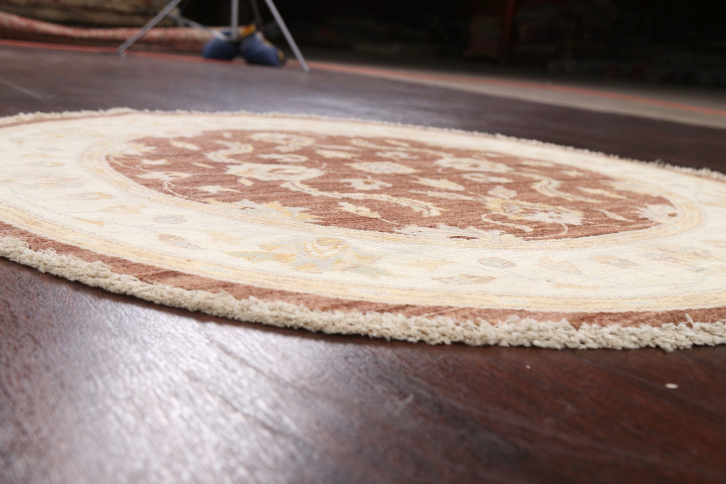 Round Vegetable Dye Peshawar Chobi Oriental Area Rug 4x4