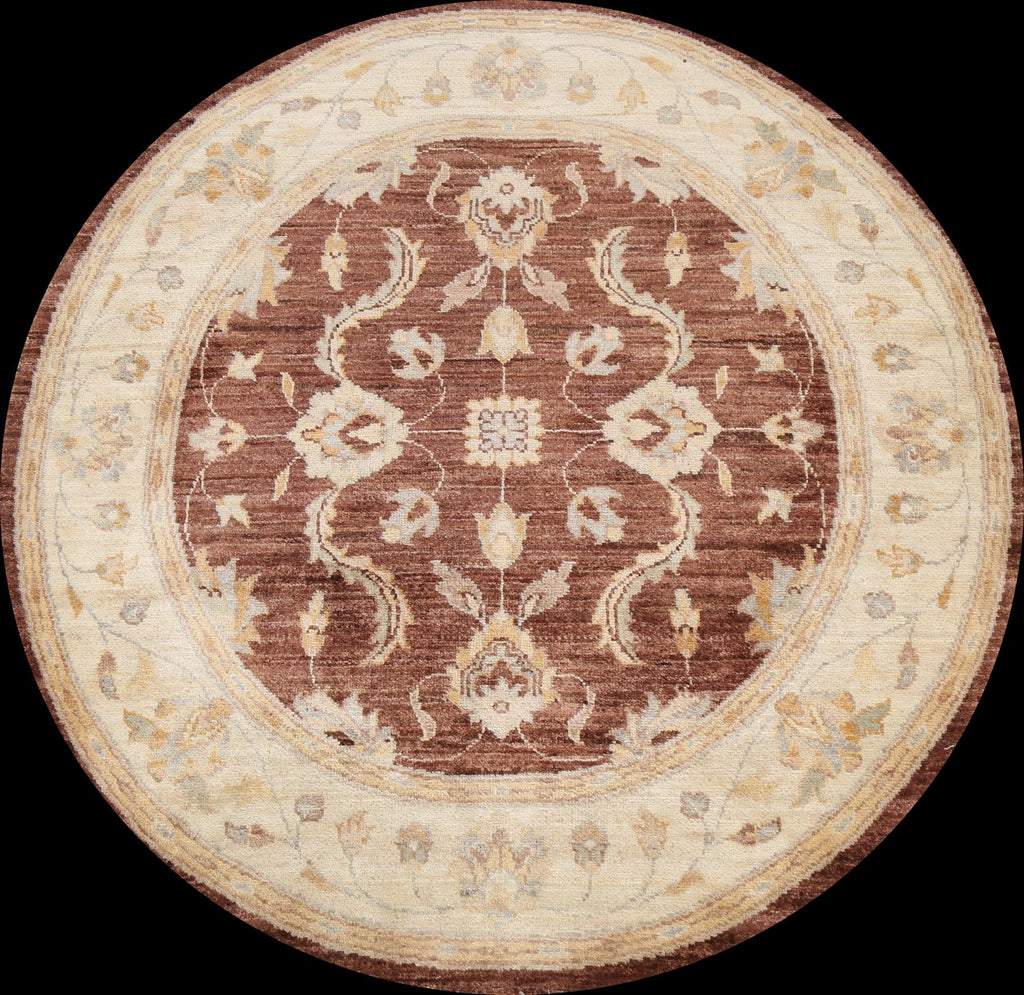 Round Vegetable Dye Peshawar Chobi Oriental Area Rug 4x4