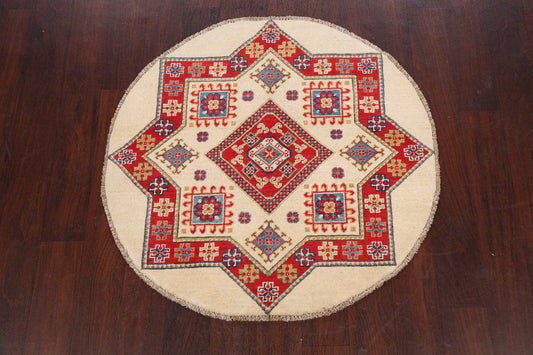 Vegetable Dye Round Kazak Oriental Area Rug 3x3