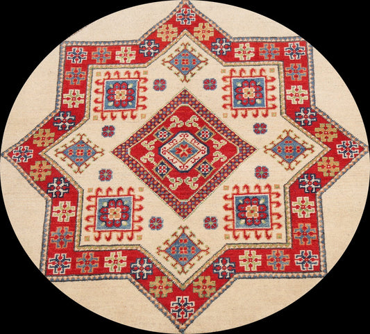 Vegetable Dye Round Kazak Oriental Area Rug 3x3