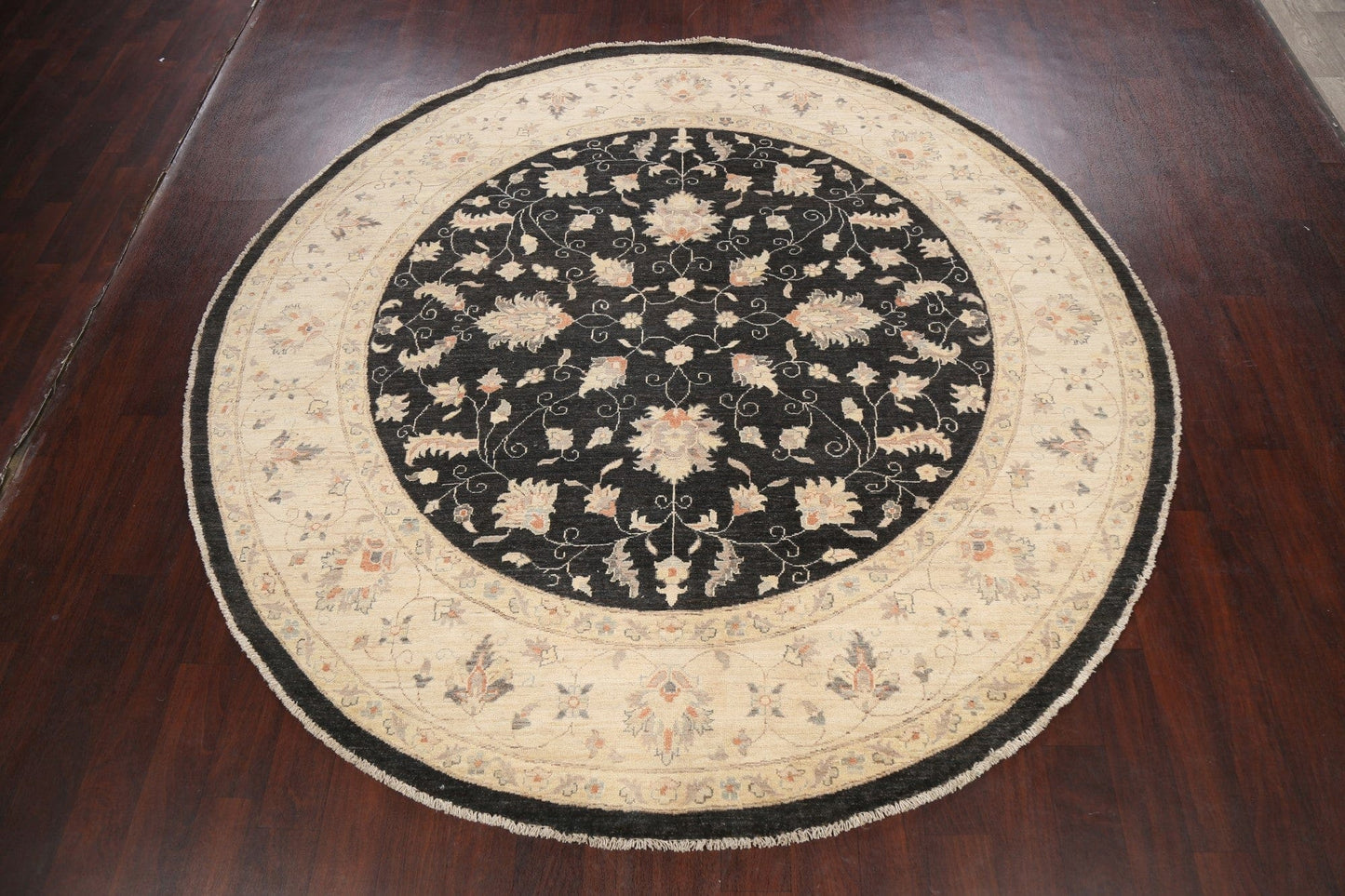 Round Vegetable Dye Peshawar Chobi Oriental Area Rug 8x8