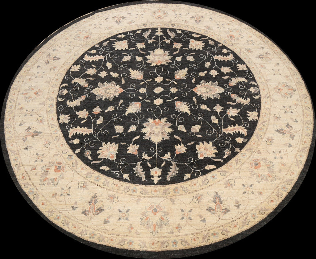 Round Vegetable Dye Peshawar Chobi Oriental Area Rug 8x8