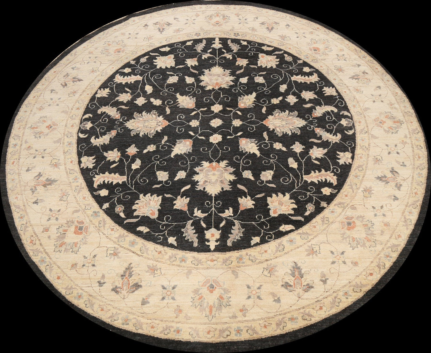 Round Vegetable Dye Peshawar Chobi Oriental Area Rug 8x8