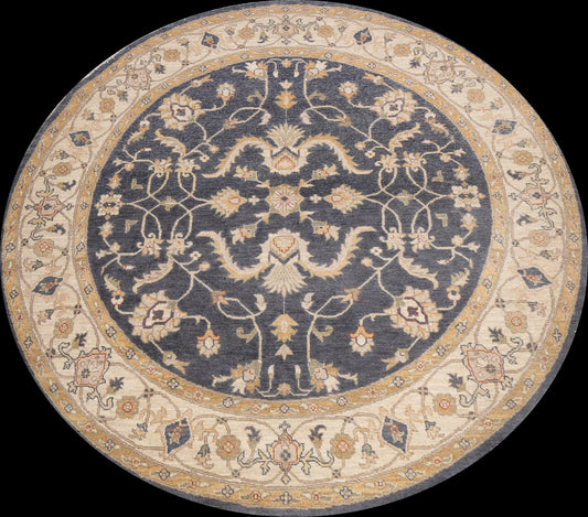 Round Vegetable Dye Peshawar Chobi Oriental Area Rug 7x7