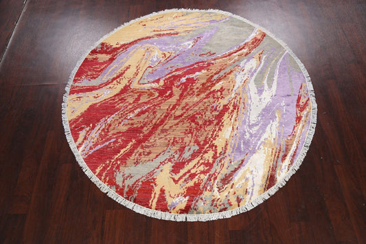 Round Vegetable Dye Abstract Oriental Area Rug 6x6