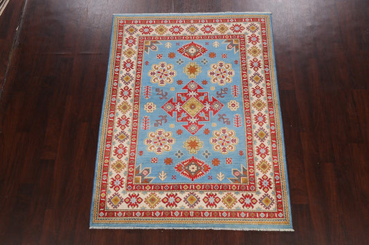 Geometric Blue Kazak Oriental Area Rug 5x7