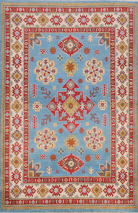 Geometric Blue Kazak Oriental Area Rug 5x7