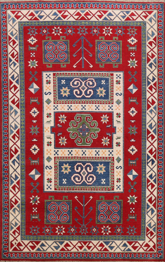 Geometric Kazak Oriental Area Rug 6x8