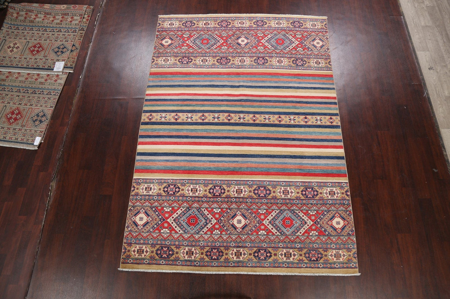 Stripe Geometric Kazak Oriental Area Rug 6x9