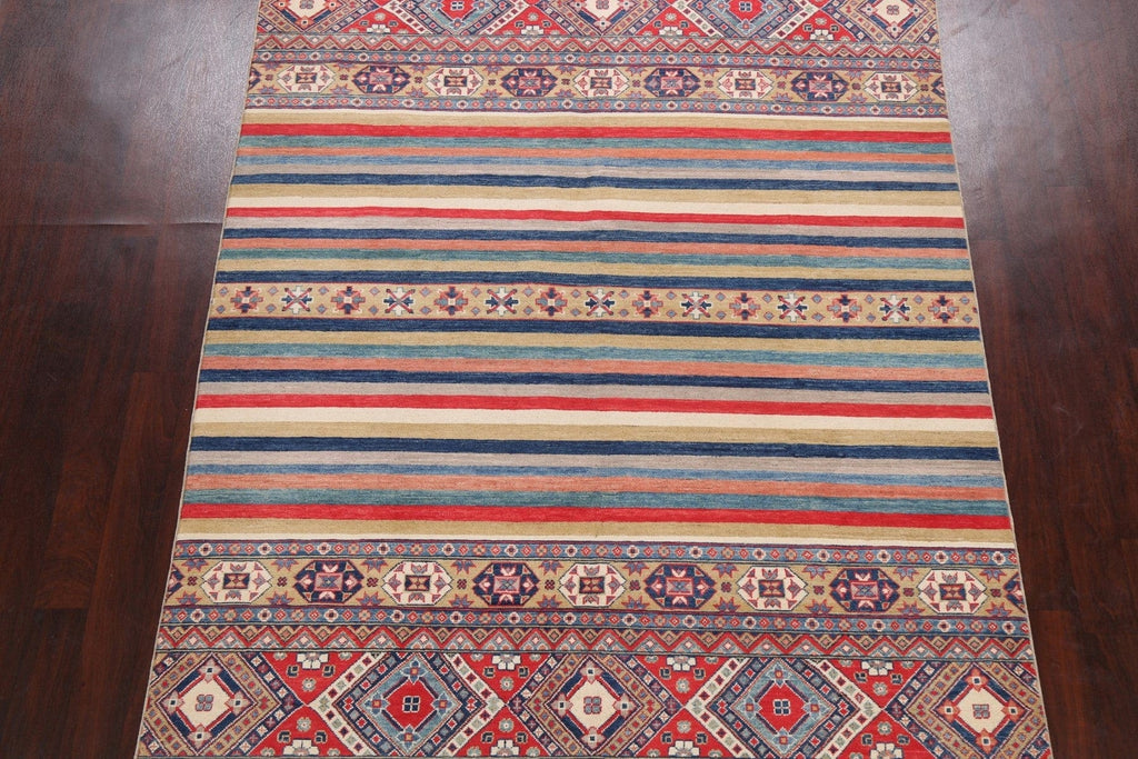 Stripe Geometric Kazak Oriental Area Rug 6x9