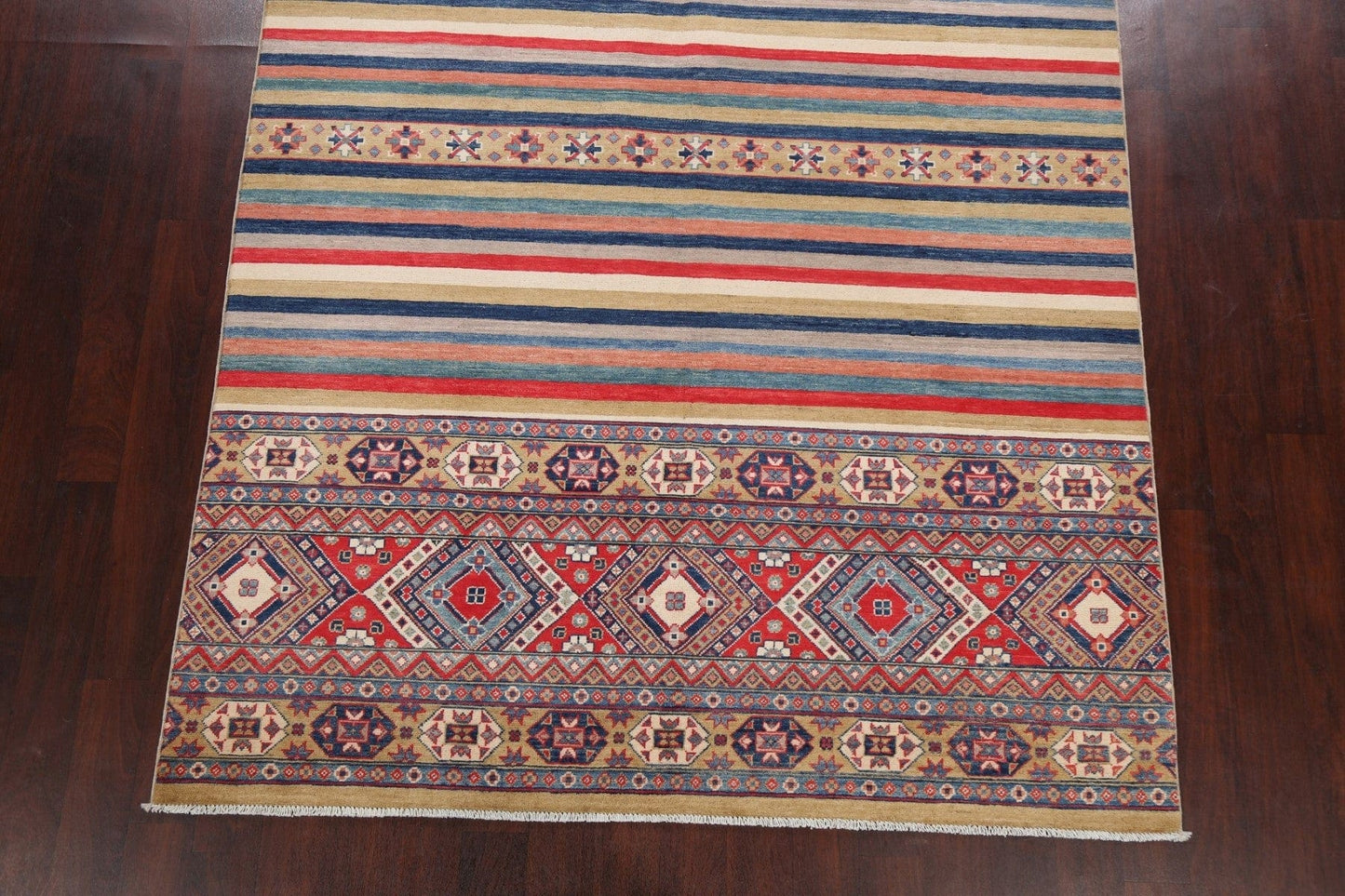 Stripe Geometric Kazak Oriental Area Rug 6x9