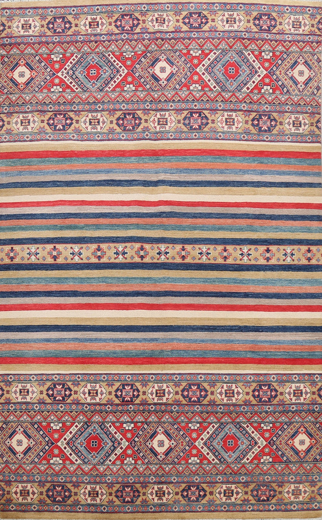 Stripe Geometric Kazak Oriental Area Rug 6x9