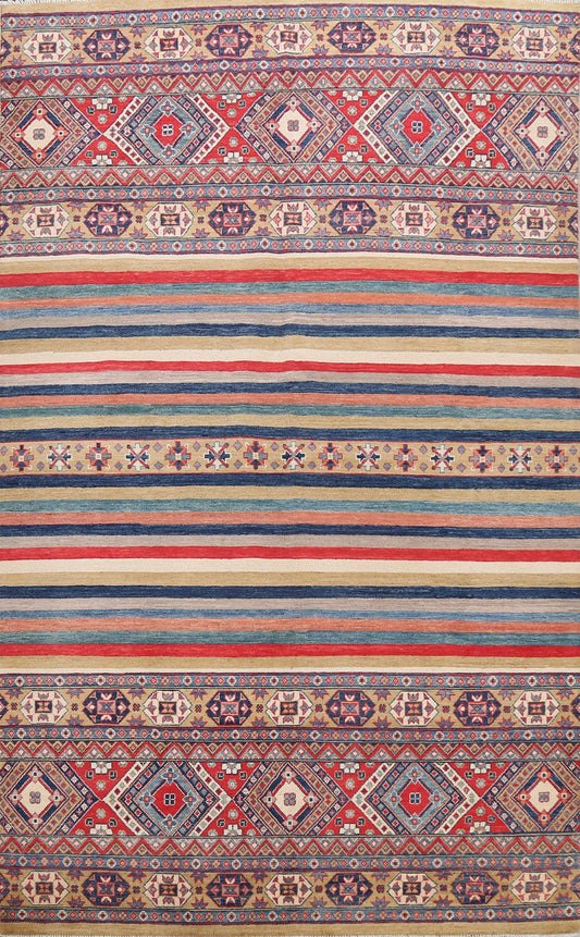 Stripe Geometric Kazak Oriental Area Rug 6x9