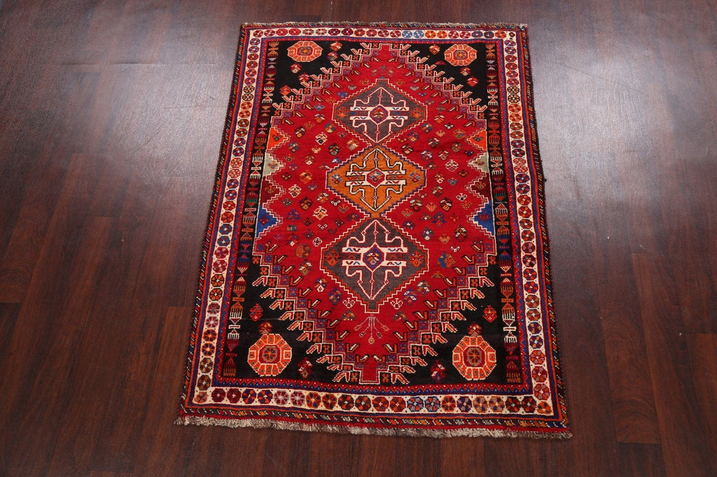 Tribal Geometric Vegetable Dye Abadeh Persian Area Rug 4x5