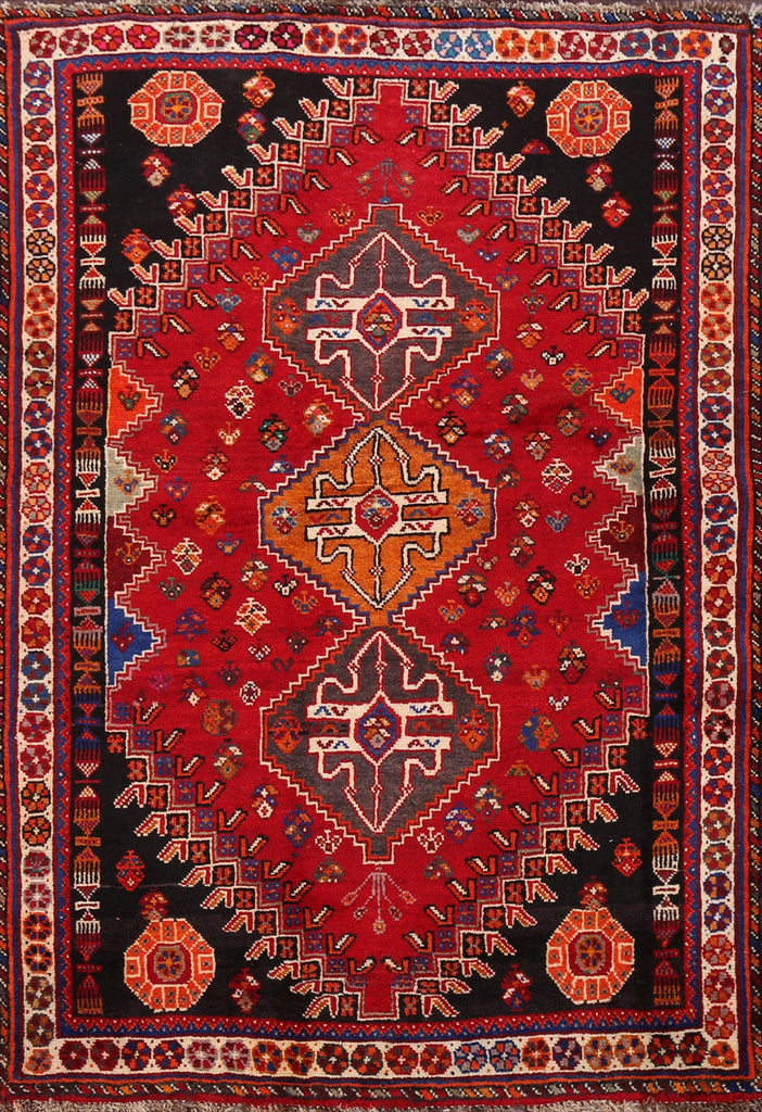 Tribal Geometric Vegetable Dye Abadeh Persian Area Rug 4x5