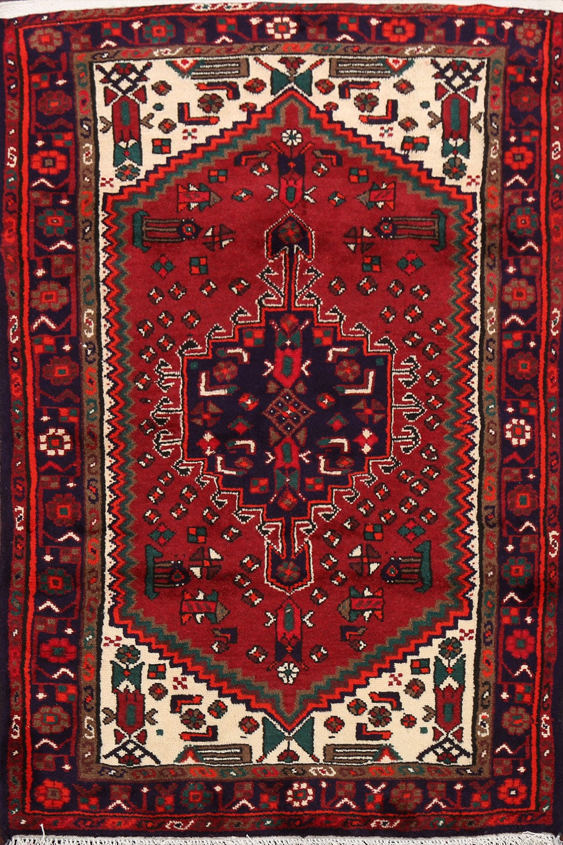 Tribal Geometric Hamedan Persian Area Rug 3x5