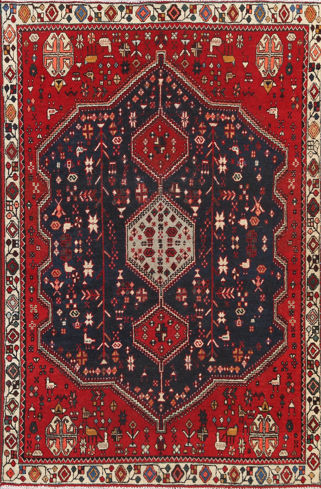 Vegetable Dye Tribal Geometric Shiraz Persian Area Rug 3x5