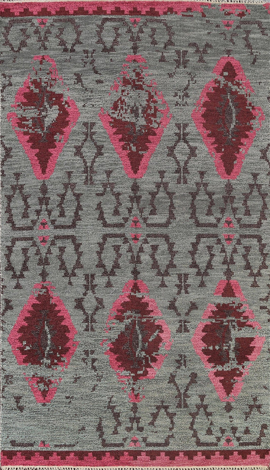 Distressed Geometric Abstract Oriental Area Rug 5x8