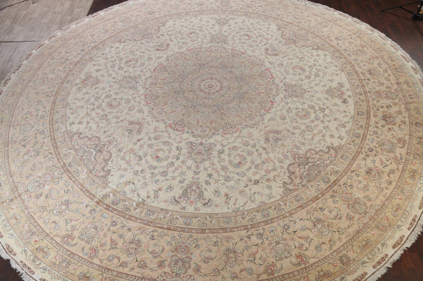 100% Vegetable Dye Floral Tabriz Persian Area Rug 22x23 Round