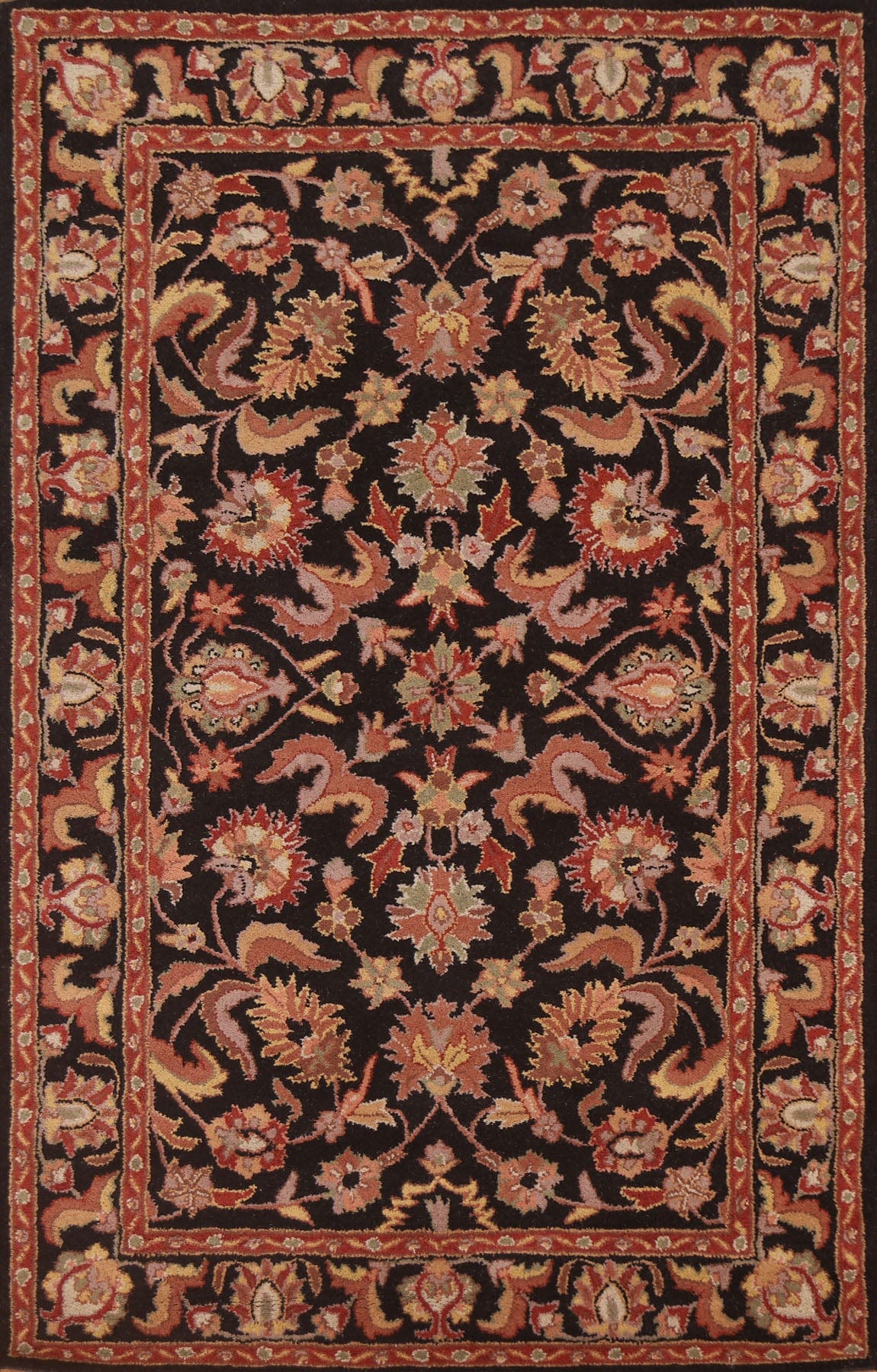 Black Floral Agra Area Rug 5x8