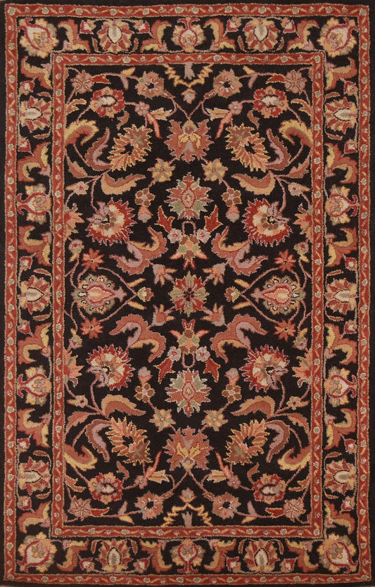 Black Floral Agra Area Rug 5x8