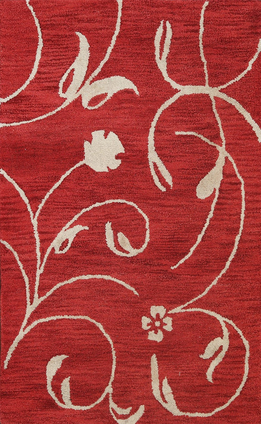 Floral Transitional Accent Red Rug 3x5