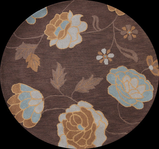 Floral Round Area Rug 5x5