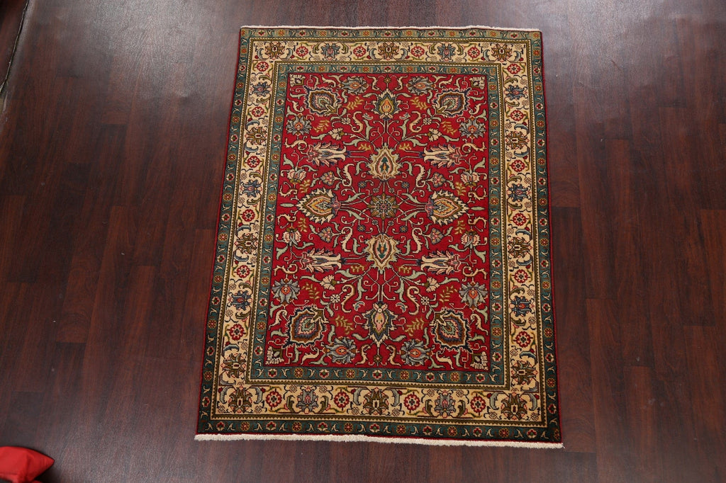 Floral Red Tabriz Persian Area Rug 5x6