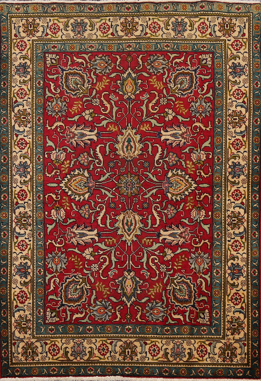 Floral Red Tabriz Persian Area Rug 5x6