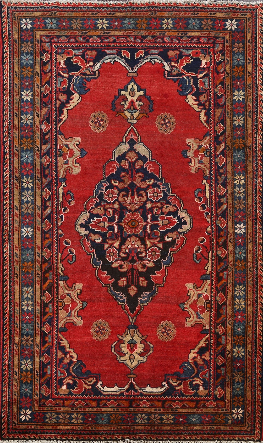 Geometric Hamedan Persian Area Rug 4x7