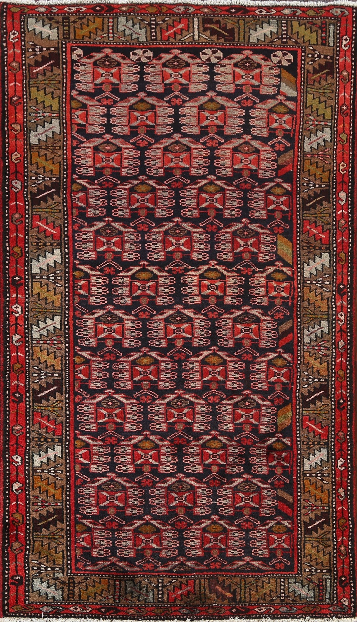 Geometric Hamedan Persian Area Rug 4x7