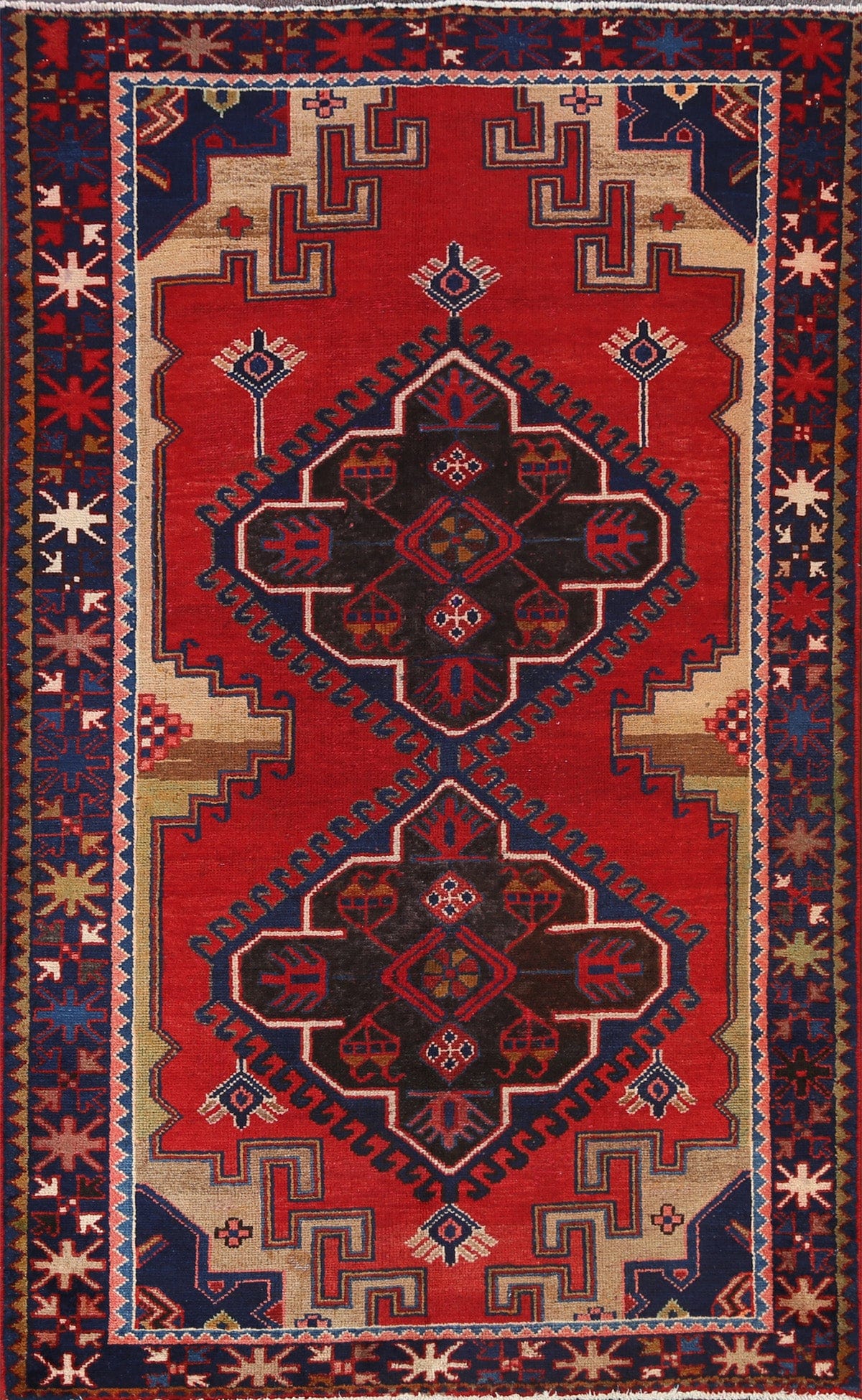 Geometric Hamedan Persian Area Rug 4x7