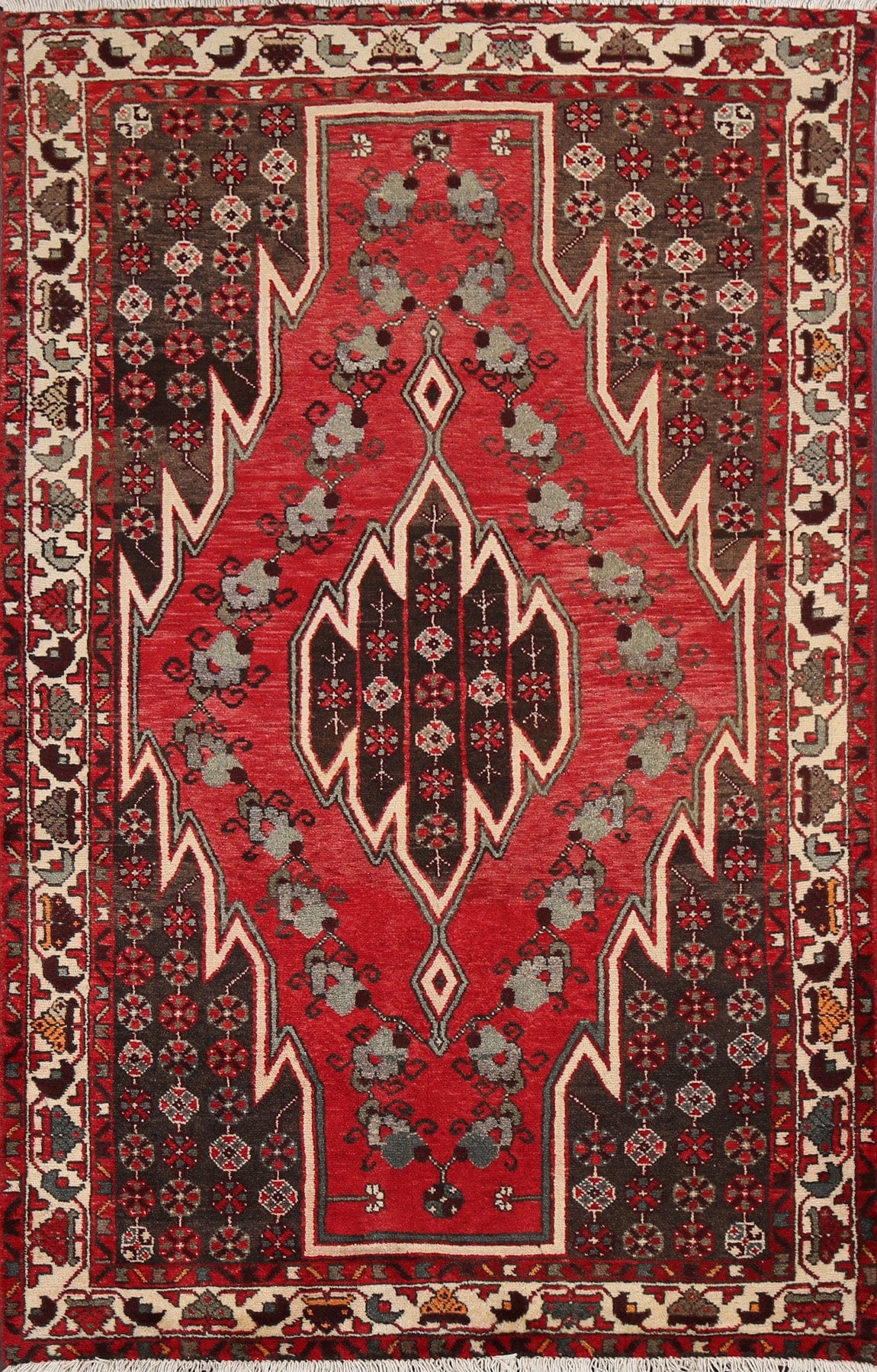 Tribal Geometric Hamedan Persian Area Rug 4x7