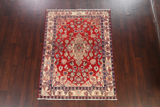 Floral Red Kashan Persian Area Rug 5x7