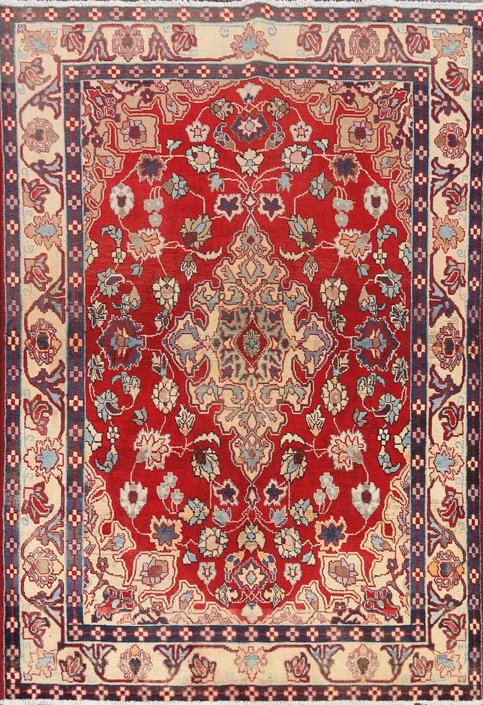 Floral Red Kashan Persian Area Rug 5x7