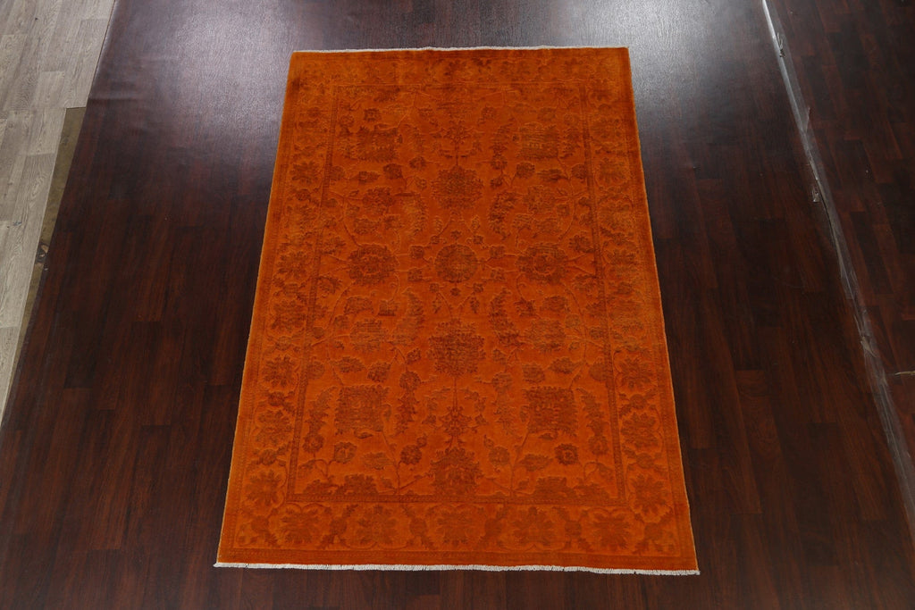 Vegetable Dye Carved Orange Oushak Chobi Oriental Area Rug 6x9