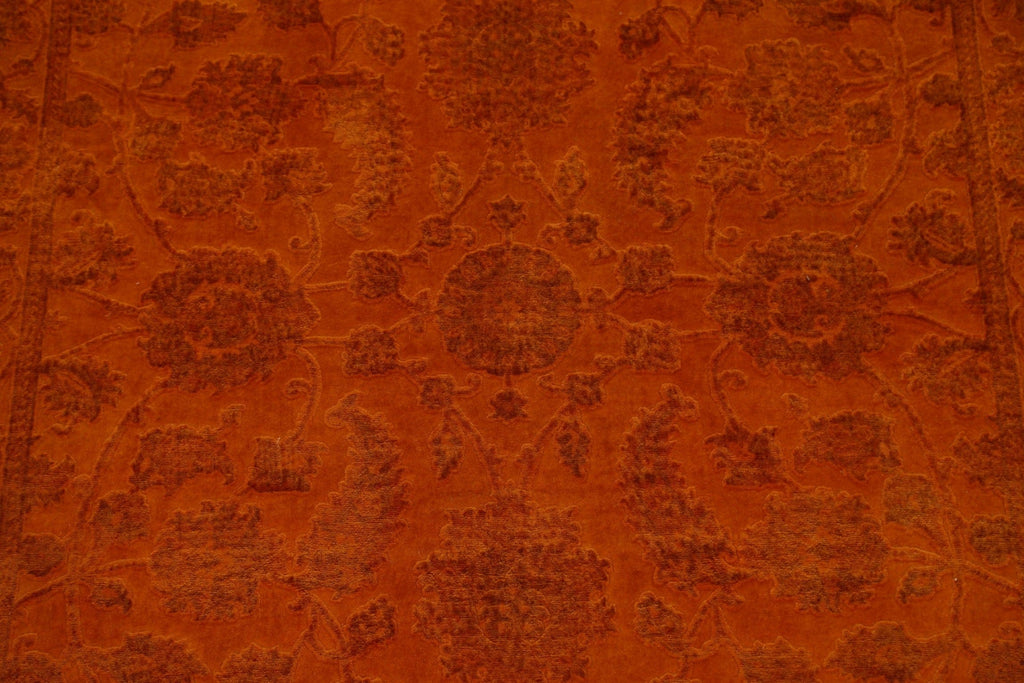 Vegetable Dye Carved Orange Oushak Chobi Oriental Area Rug 6x9