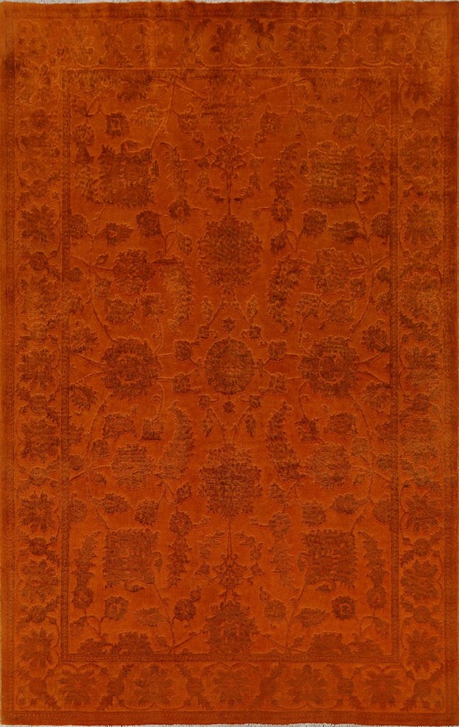 Vegetable Dye Carved Orange Oushak Chobi Oriental Area Rug 6x9