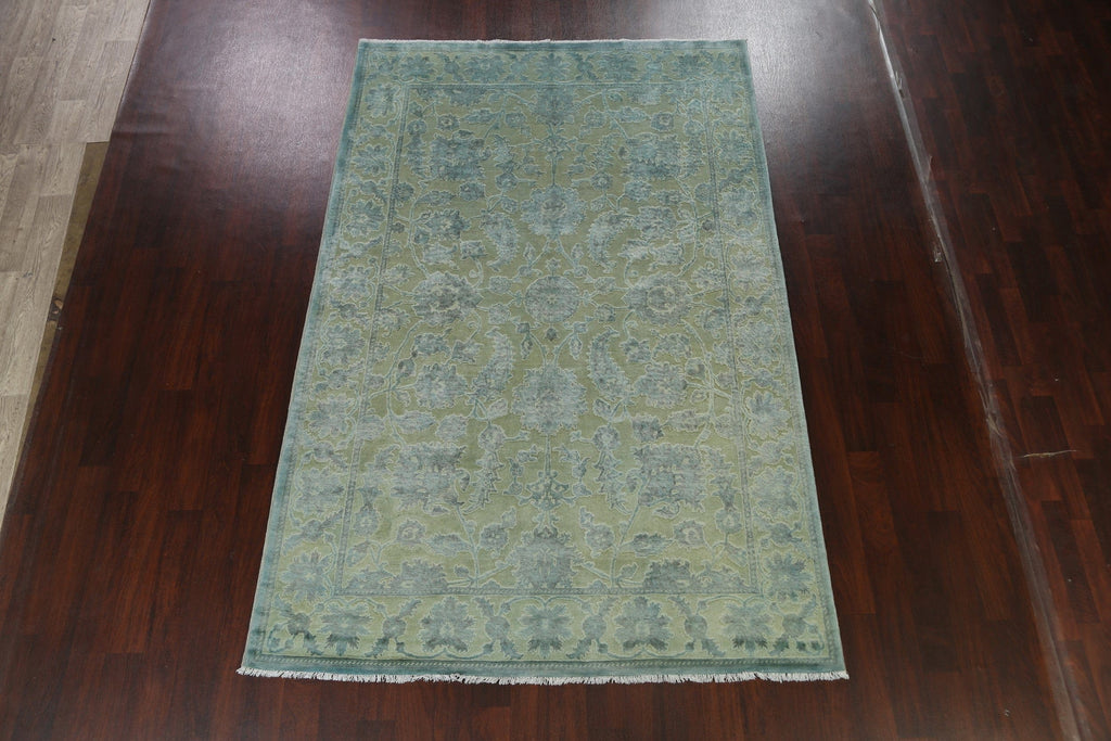 Vegetable Dye Carved Green Oushak Chobi Oriental Area Rug 6x10