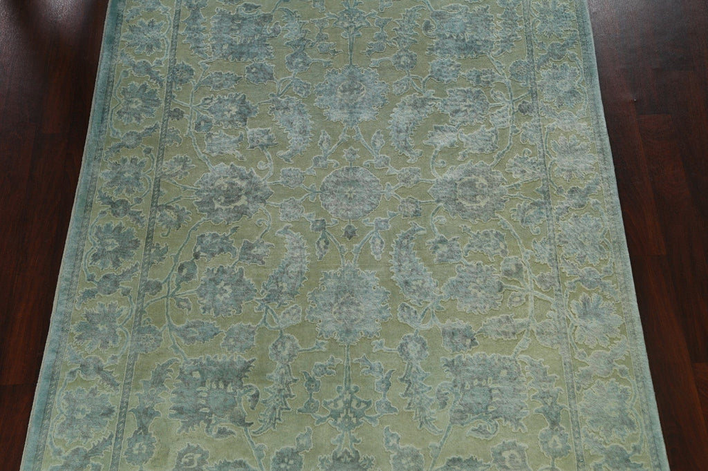 Vegetable Dye Carved Green Oushak Chobi Oriental Area Rug 6x10