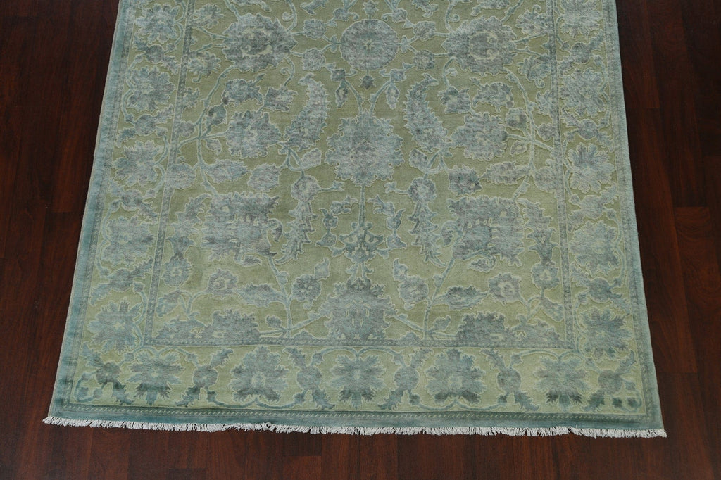 Vegetable Dye Carved Green Oushak Chobi Oriental Area Rug 6x10