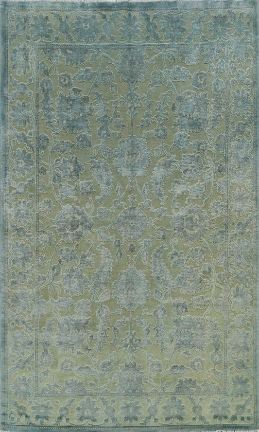 Vegetable Dye Carved Green Oushak Chobi Oriental Area Rug 6x10