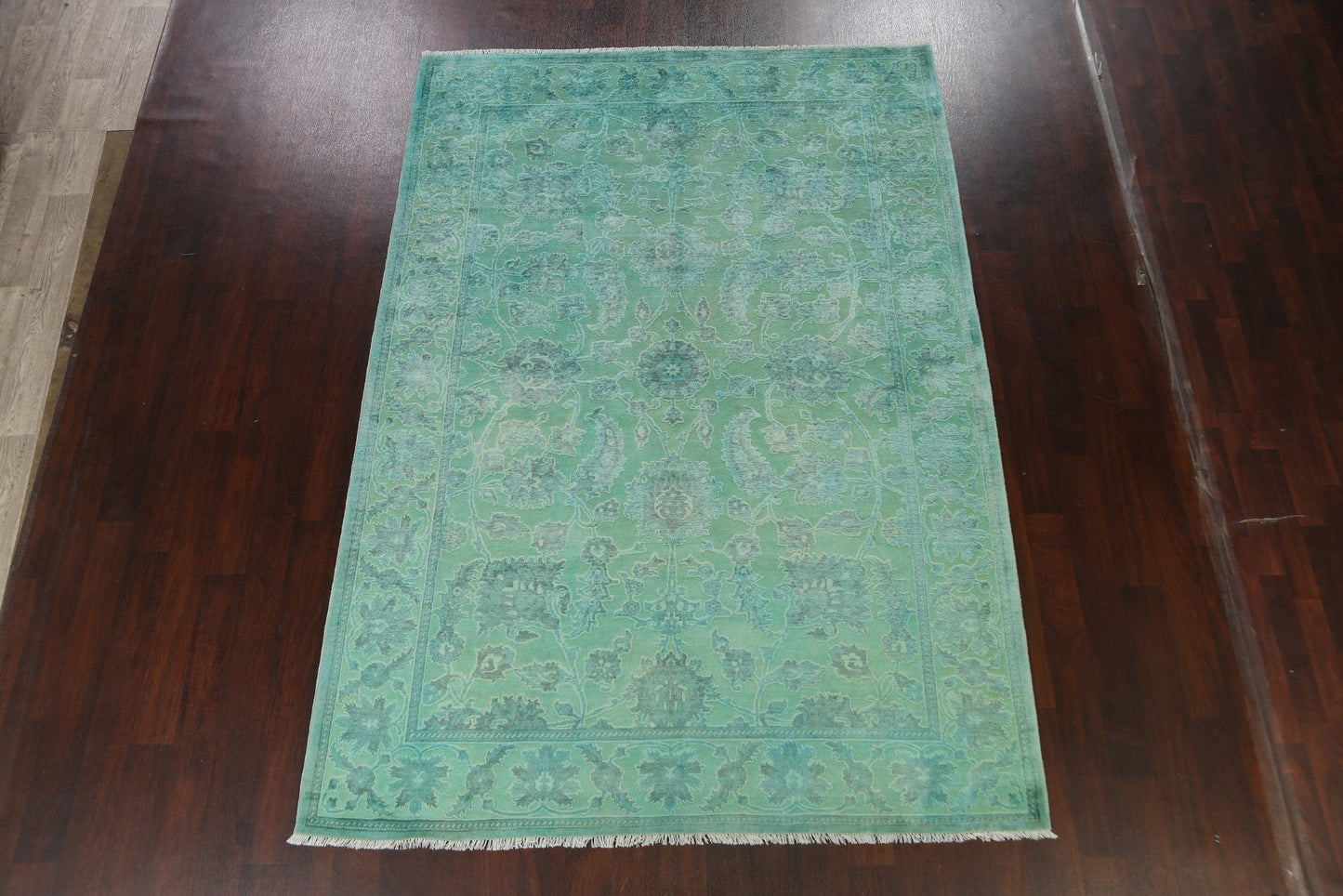 Vegetable Dye Carved Green Oushak Chobi Oriental Area Rug 7x10