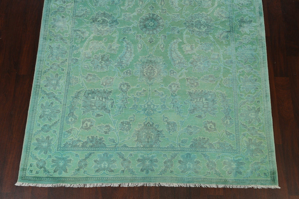 Vegetable Dye Carved Green Oushak Chobi Oriental Area Rug 7x10