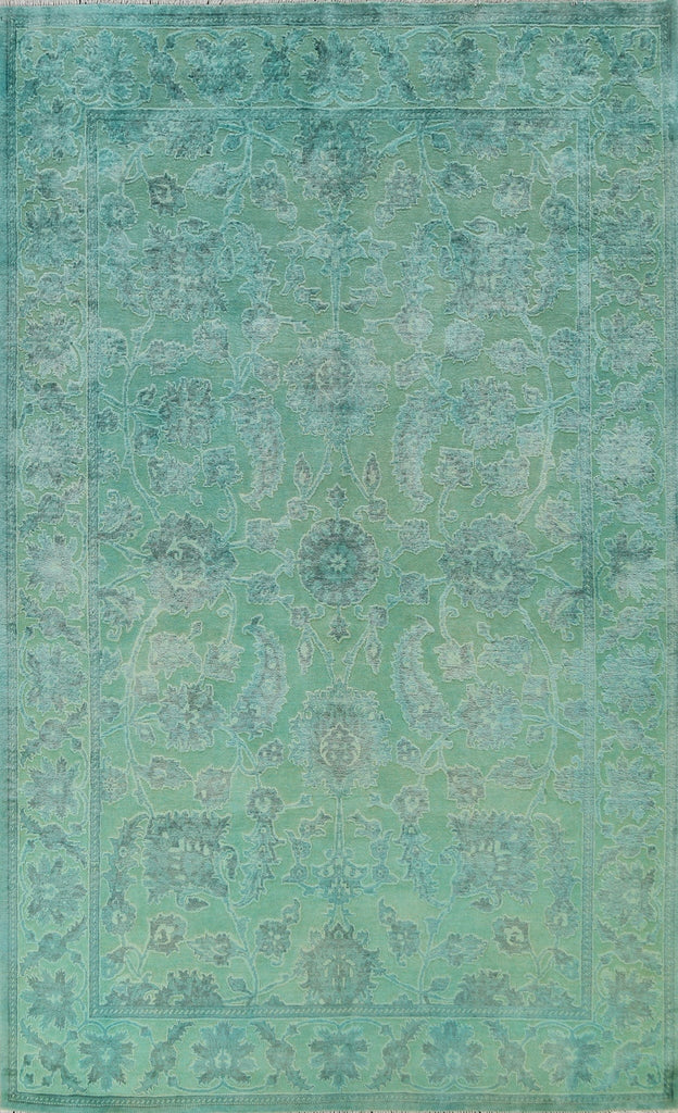 Vegetable Dye Carved Green Oushak Chobi Oriental Area Rug 7x10