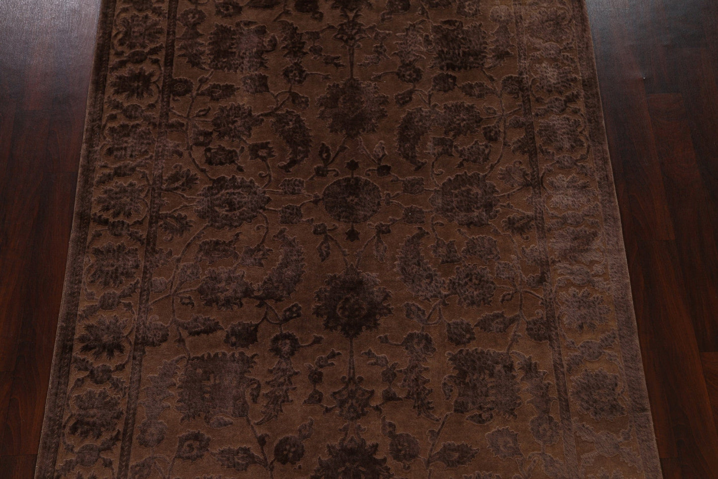 Vegetable Dye Carved Brown Oushak Chobi Oriental Area Rug 6x9