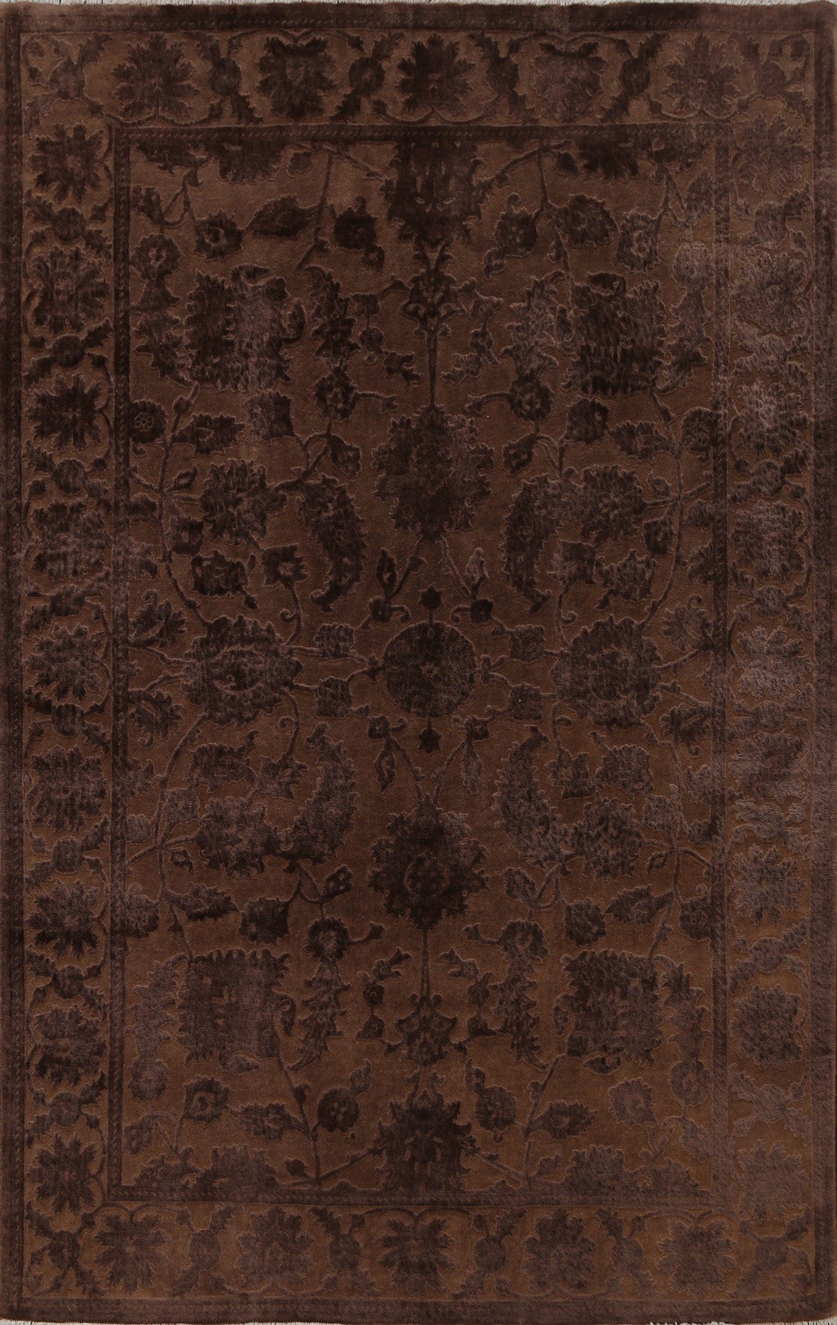 Vegetable Dye Carved Brown Oushak Chobi Oriental Area Rug 6x9